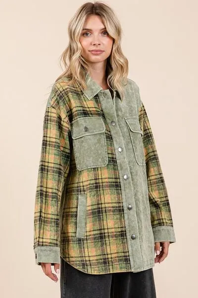 Mittoshop Plaid Button Down Drop Shoulder Jacket sold by Charming Charlie product image thumbnail 4