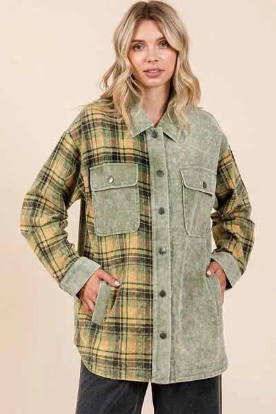 Mittoshop Plaid Button Down Drop Shoulder Jacket sold by Charming Charlie product image thumbnail 2