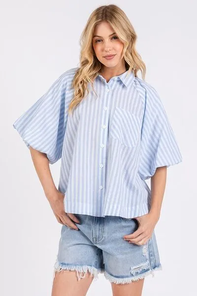 Mittoshop Button Down Striped Puff Sleeve Shirt sold by Charming Charlie product image thumbnail 4