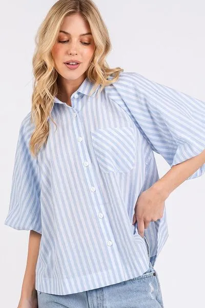 Mittoshop Button Down Striped Puff Sleeve Shirt sold by Charming Charlie