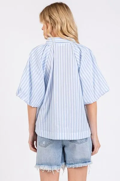 Mittoshop Button Down Striped Puff Sleeve Shirt sold by Charming Charlie product image thumbnail 2