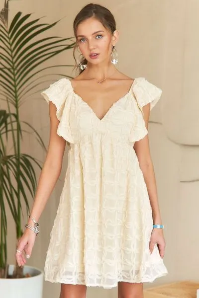 ADORA Tie Back V-Neck Ruffle Sleeve Dress sold by Charming Charlie