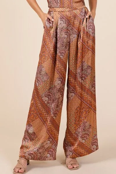 Mittoshop Paisley Patchwork Print Satin Wide Leg Pants sold by Charming Charlie