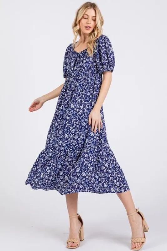 Ces Femme Floral Square Neck Puff Sleeve Midi Dress sold by Charming Charlie