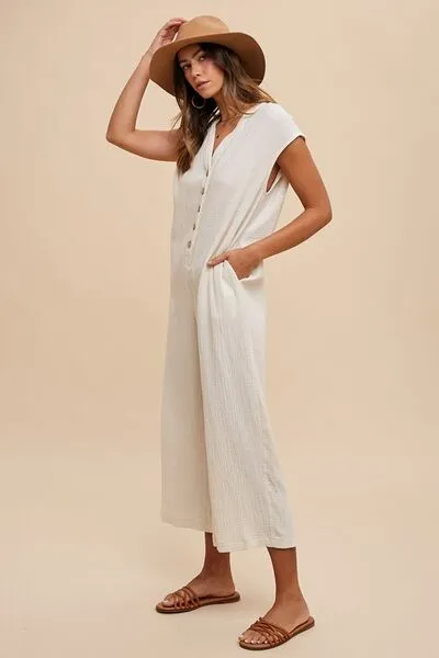 Annie Wear Button Detail Wide Leg Jumpsuit with Pockets sold by Charming Charlie product image thumbnail 2
