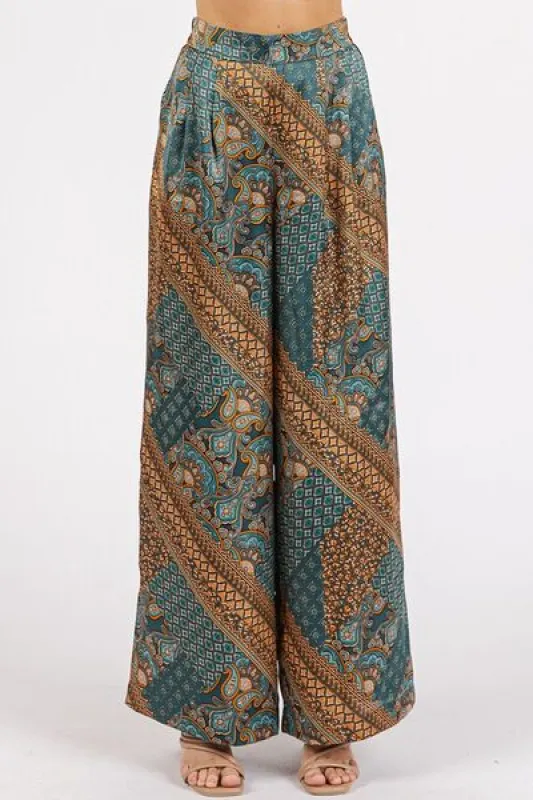 Mittoshop Paisley Patchwork Print Satin Wide Leg Pants sold by Charming Charlie