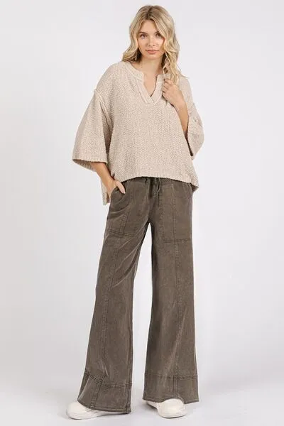 Mittoshop Mineral Wash Elastic Wide Leg Pants sold by Charming Charlie