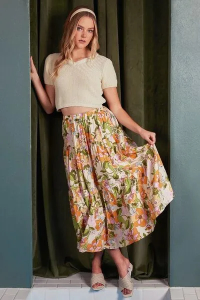 Mittoshop Flower Print Elastic Waist Tiered Skirt sold by Charming Charlie product image thumbnail 5
