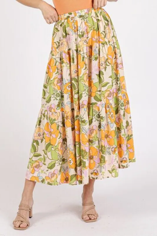 Mittoshop Flower Print Elastic Waist Tiered Skirt sold by Charming Charlie