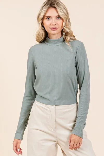 Mittoshop Mock Neck Rib Knit Long Sleeve Crop Top sold by Charming Charlie product image thumbnail 4