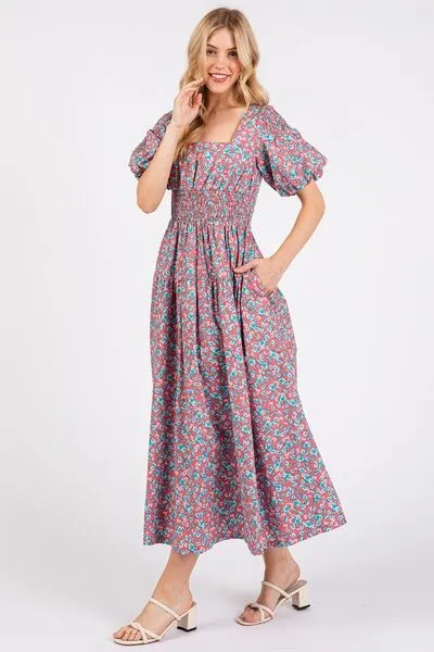 Mittoshop Smocked Floral Square Neck Puff Sleeve Midi Dress sold by Charming Charlie product image thumbnail 3