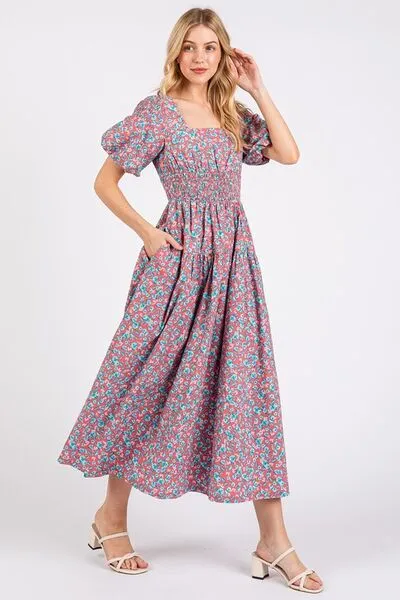 Mittoshop Smocked Floral Square Neck Puff Sleeve Midi Dress sold by Charming Charlie product image thumbnail 2