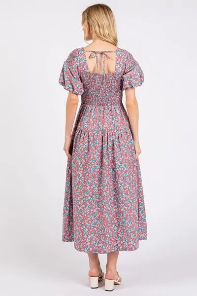 Mittoshop Smocked Floral Square Neck Puff Sleeve Midi Dress sold by Charming Charlie product image thumbnail 4