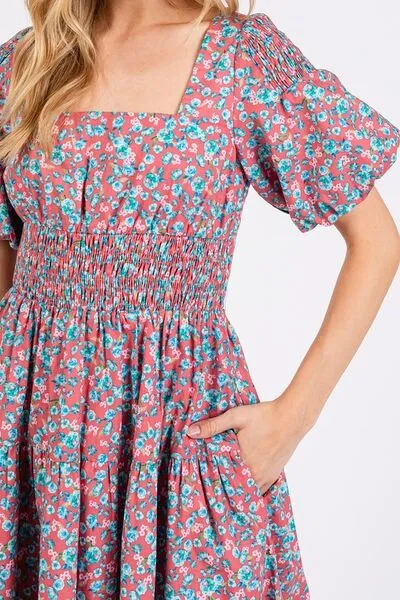 Mittoshop Smocked Floral Square Neck Puff Sleeve Midi Dress sold by Charming Charlie product image thumbnail 5