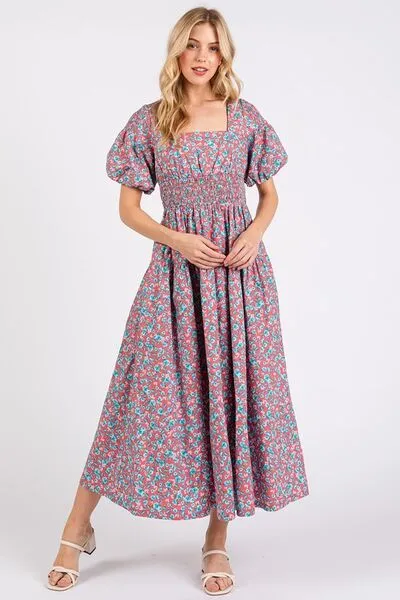Mittoshop Smocked Floral Square Neck Puff Sleeve Midi Dress sold by Charming Charlie