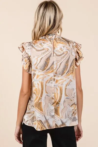 Mittoshop Abstract Print Ruffle Short Sleeve Satin Top sold by Charming Charlie product image thumbnail 2