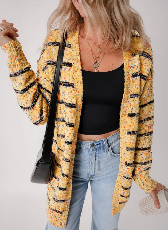 Striped Pom Pom Knit Open Front Long Cardigan sold by Charming Charlie