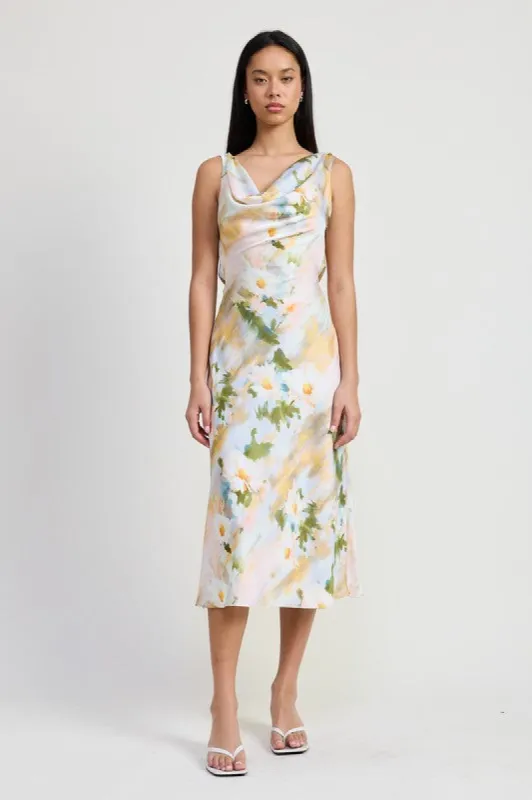 FLORAL MIDI COWL NECK DRESS sold by Charming Charlie