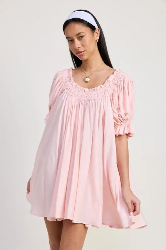 MINI EMBROIDERY SHORT PUFF SLEEVE DRESS sold by Charming Charlie