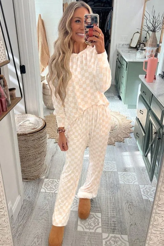 Checkered Print Long Sleeve Top Pants Lounge Set sold by Charming Charlie product image thumbnail 2