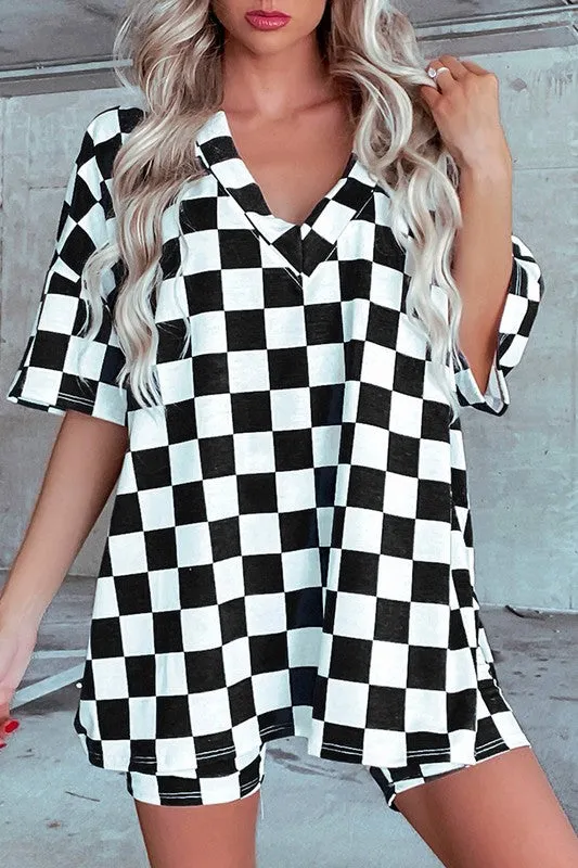 Checkerboard V Neck Tee and Shorts Lounge Set sold by Charming Charlie product image thumbnail 2
