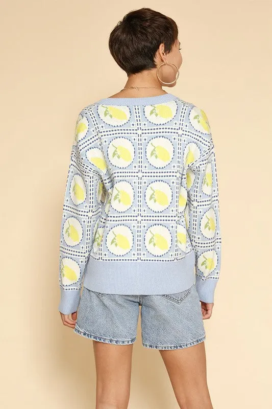 Tiled lemon knit cardigan sold by Charming Charlie product image thumbnail 4
