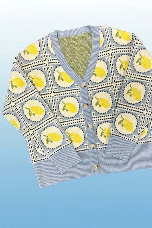 Tiled lemon knit cardigan sold by Charming Charlie product image thumbnail 5