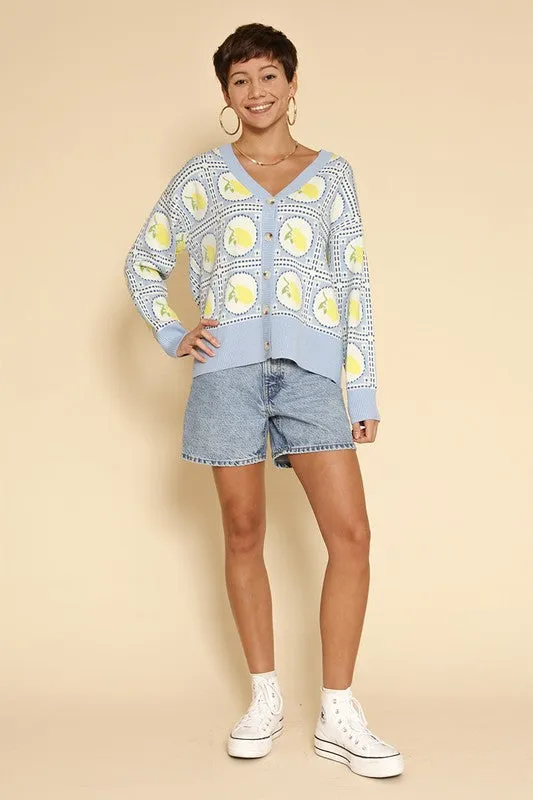 Tiled lemon knit cardigan sold by Charming Charlie product image thumbnail 3