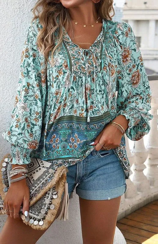 Floral long sleeve blouse sold by Charming Charlie product image thumbnail 2