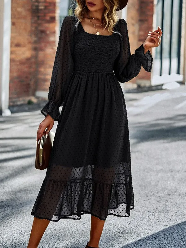 Smocked long sleeve dot dress sold by Charming Charlie product image thumbnail 5