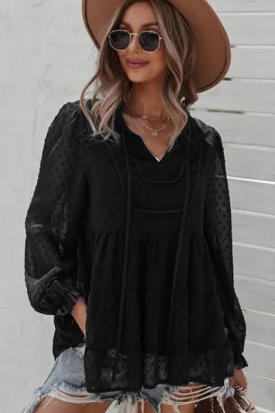 Dotted tiered long sleeve top sold by Charming Charlie product image thumbnail 3