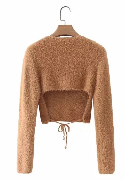 Fuzzy open back cropped sweater sold by Charming Charlie product image thumbnail 3