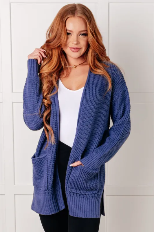Everything Layer Waffle Knit Open Front Cardigan in Marlin sold by Charming Charlie