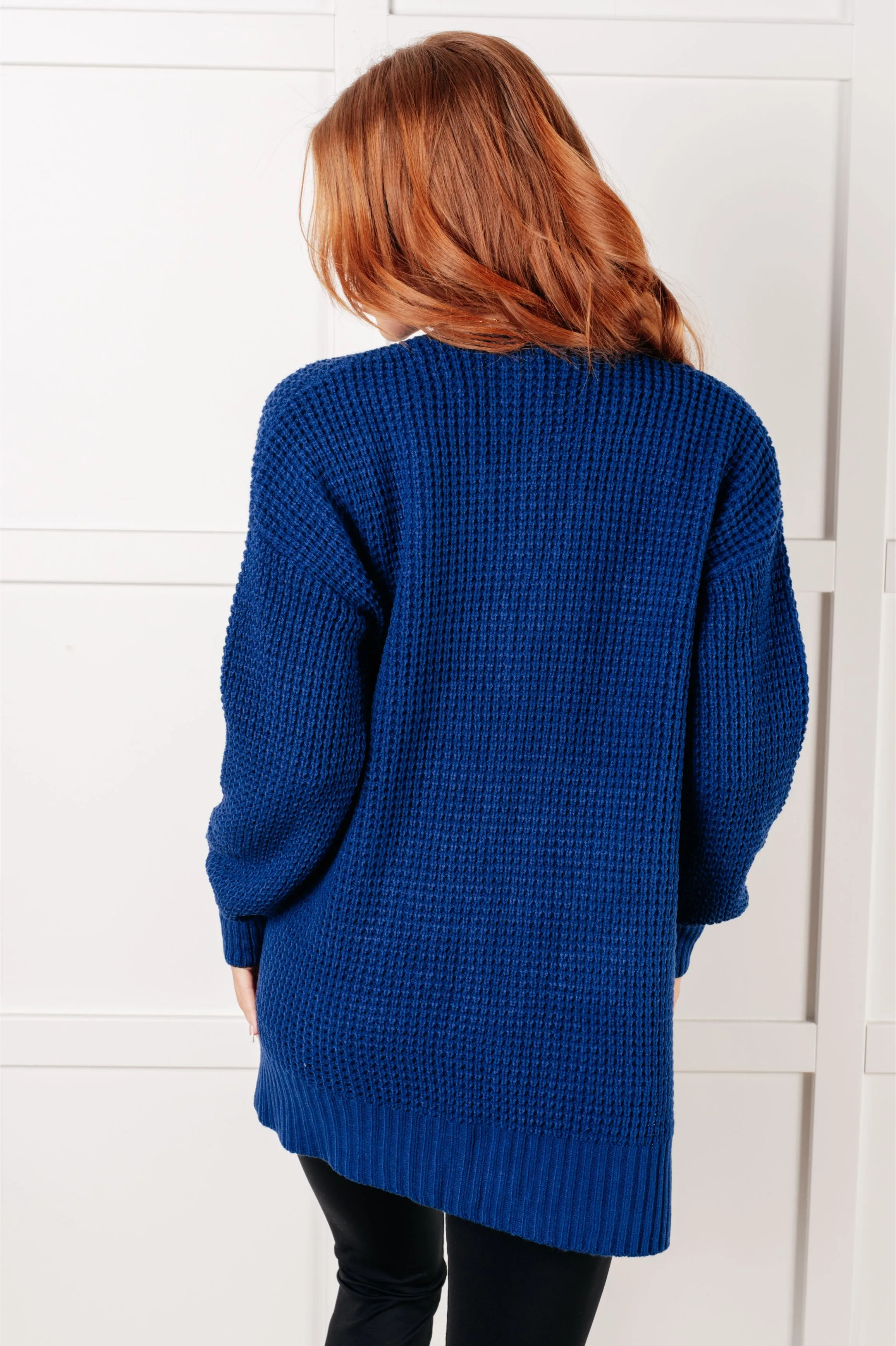 Everything Layer Waffle Knit Open Front Cardigan in Light Navy sold by Charming Charlie product image thumbnail 4