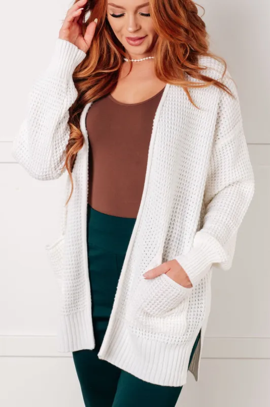 Everything Layer Waffle Knit Open Front Cardigan in Ivory sold by Charming Charlie