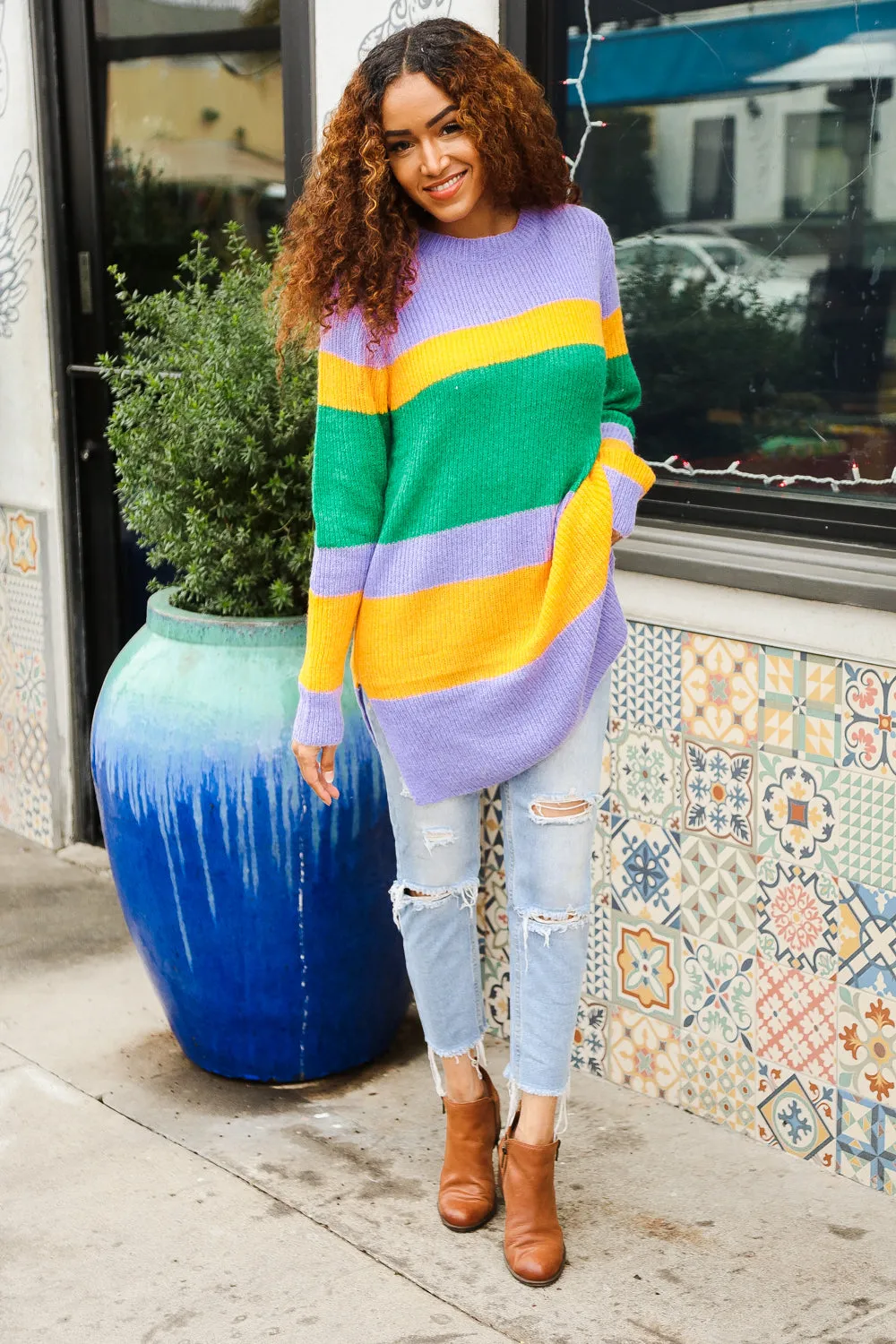 Love Found Mardi Gras Mohair Stripe Rib Knit Tunic Sweater sold by Charming Charlie product image thumbnail 5