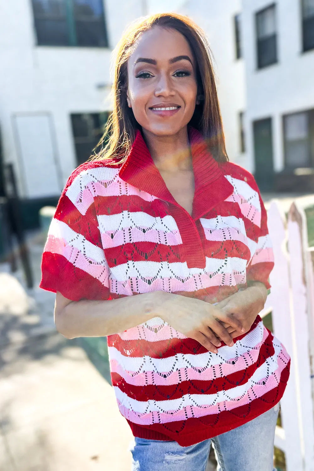 Sweetheart Ready Pointelle Collared Notch Neck Sweater sold by Charming Charlie product image thumbnail 5