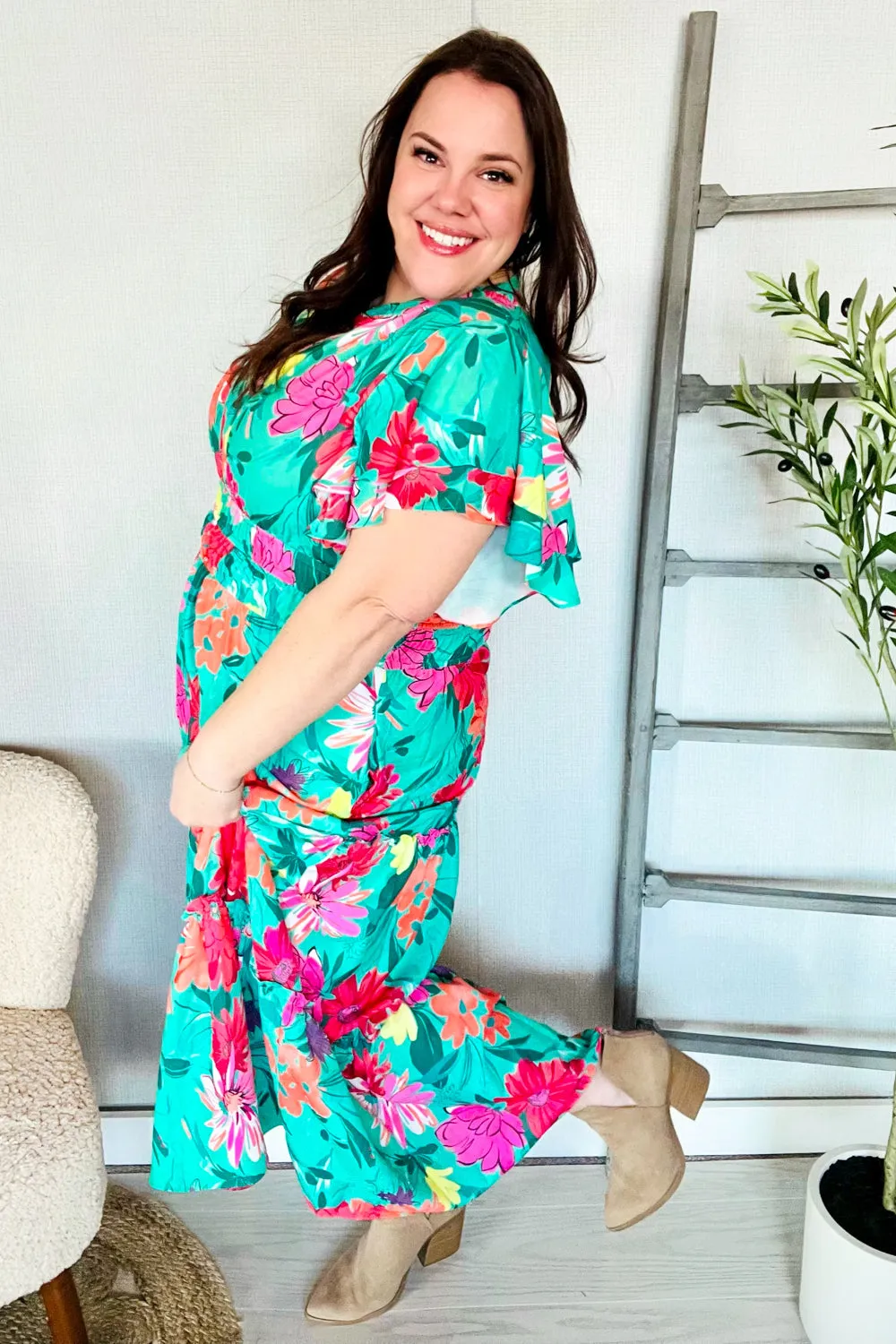 Hello Beautiful Multicolor Tropical Floral Smock Waist Maxi Dress sold by Charming Charlie product image thumbnail 5