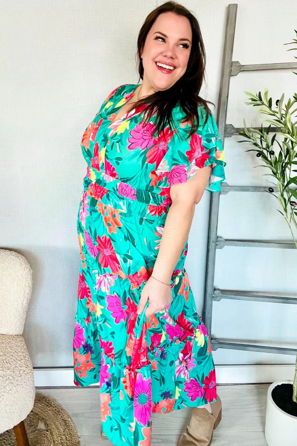 Hello Beautiful Multicolor Tropical Floral Smock Waist Maxi Dress sold by Charming Charlie product image thumbnail 3