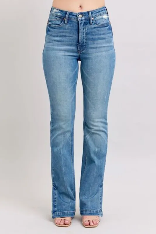 Judy Blue HW Tummy Control Vintage Wash Side Slit Slim Boot Jeans sold by Charming Charlie