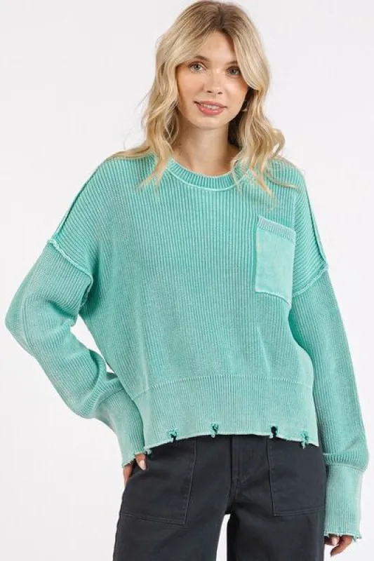 Mittoshop Distressed Hem Round Neck Dropped Shoulder Sweater sold by Charming Charlie