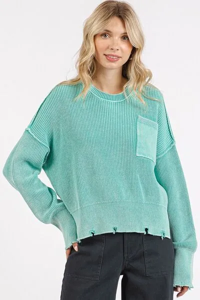 Mittoshop Distressed Hem Round Neck Dropped Shoulder Sweater sold by Charming Charlie