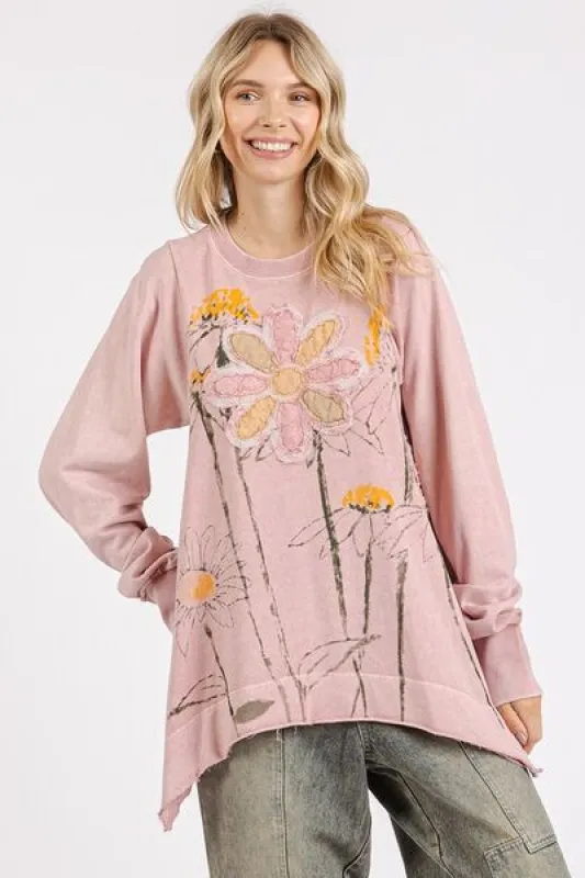 Mittoshop Flower Graphic Print and Patch Oversized Sweatshirt sold by Charming Charlie