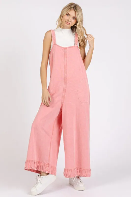Mittoshop Ruffled Hem Wide Leg Overalls with Pockets sold by Charming Charlie