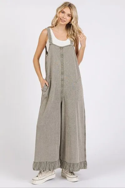 Mittoshop Ruffled Hem Wide Leg Overalls with Pockets sold by Charming Charlie product image thumbnail 2