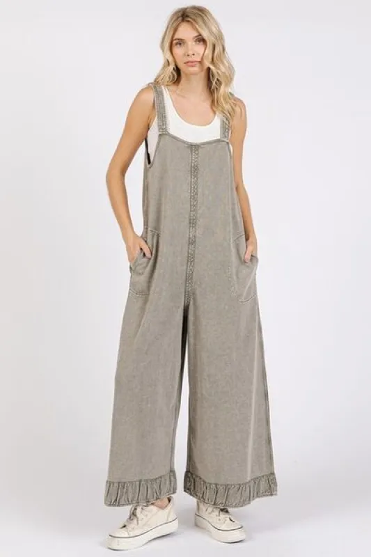 Mittoshop Ruffled Hem Wide Leg Overalls with Pockets sold by Charming Charlie