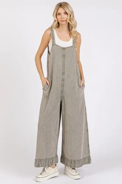 Mittoshop Ruffled Hem Wide Leg Overalls with Pockets sold by Charming Charlie