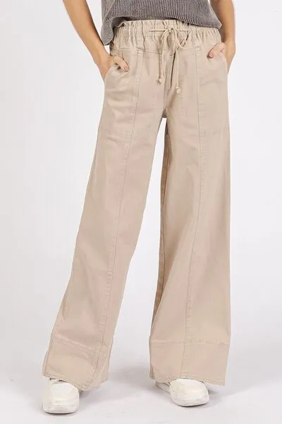 Mittoshop Mineral Wash Elastic Wide Leg Pants sold by Charming Charlie