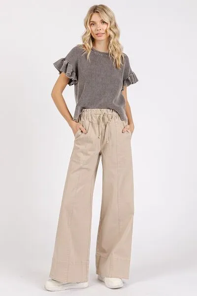 Mittoshop Mineral Wash Elastic Wide Leg Pants sold by Charming Charlie product image thumbnail 4