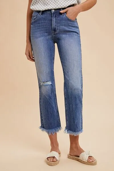 Annie Wear Distressed Raw Hem Straight Leg Cropped Jeans sold by Charming Charlie